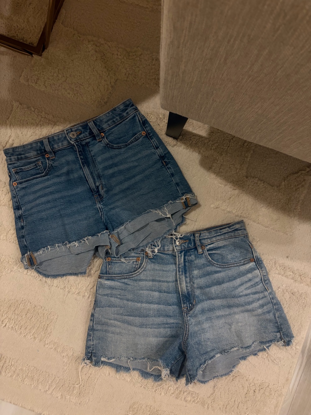 High-Rise Distressed Denim Cutoff Shorts - Blue